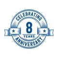 8 years anniversary celebration logotype. 8th years logo. Vector and illustration.