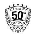 50th shield anniversary logo. 50th vector and illustration.