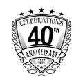 40th shield anniversary logo. 40th vector and illustration.