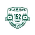 152 years anniversary celebration shield design template. 152nd anniversary logo. Vector and illustration. Royalty Free Stock Photo