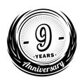 9 years anniversary. Elegant anniversary design. 9th logo.