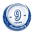 9 years anniversary. Elegant anniversary design. 9th logo.