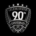 90th shield anniversary logo. 90th vector and illustration.