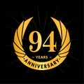 94 years anniversary design template. Elegant anniversary logo design. Ninety-four years logo.