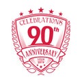 90th shield anniversary logo. 90th vector and illustration.
