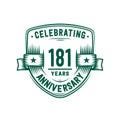 181 years anniversary celebration shield design template. 181st anniversary logo. Vector and illustration. Royalty Free Stock Photo