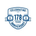 178 years anniversary celebration shield design template. 178th anniversary logo. Vector and illustration. Royalty Free Stock Photo