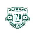 178 years anniversary celebration shield design template. 178th anniversary logo. Vector and illustration. Royalty Free Stock Photo