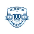 100 years anniversary celebration shield design template. 100th anniversary logo. Vector and illustration. Royalty Free Stock Photo