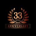 33 years anniversary celebration logo. 33rd anniversary luxury design template. Vector and illustration.