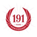 191 years anniversary design template. Elegant anniversary logo design. 191 years logo. Royalty Free Stock Photo