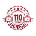 110 years anniversary celebration logotype. 110th years logo. Vector and illustration. Royalty Free Stock Photo