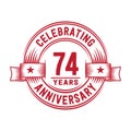 74 years anniversary celebration logotype. 74th years logo. Vector and illustration.