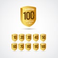 100 Years Anniversary Celebration Gold 3 D Vector Label Logo Template Design Illustration Royalty Free Stock Photo