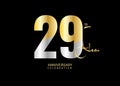 29 Years Anniversary Celebration gold and silver Vector Template, 29 number logo design, 29th Birthday Logo, logotype Anniversary