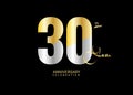 30 Years Anniversary Celebration gold and silver Vector Template, 30 number logo design, 30th Birthday Logo, logotype Anniversary Royalty Free Stock Photo