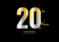 20 Years Anniversary Celebration gold and silver Vector Template, 20 number logo design, 20th Birthday Logo, logotype Anniversary Royalty Free Stock Photo