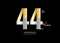 44 Years Anniversary Celebration gold and silver Vector Template, 44 number logo design, 44th Birthday Logo, logotype Anniversary Royalty Free Stock Photo