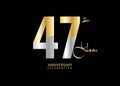 47 Years Anniversary Celebration gold and silver Vector Template, 47 number logo design, 47th Birthday Logo, logotype Anniversary Royalty Free Stock Photo