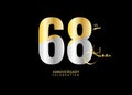 68 Years Anniversary Celebration gold and silver Vector Template, 68 number logo design, 68th Birthday Logo, logotype Anniversary