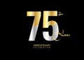 75 Years Anniversary Celebration gold and silver Vector Template, 75 number logo design, 75th Birthday Logo, logotype Anniversary
