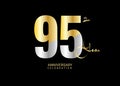 95 Years Anniversary Celebration gold and silver Vector Template, 95 number logo design, 95th Birthday Logo, logotype Anniversary