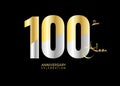 100 Years Anniversary Celebration gold and silver Vector Template, 100 number logo design, 100th Birthday Logo, logotype Royalty Free Stock Photo