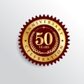 50 Years anniversary celebration Golden badge logo. Royalty Free Stock Photo