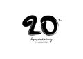 20 Years Anniversary Celebration logo black paintbrush vector, 20 number logo design, 20th Birthday Logo, happy Anniversary, Royalty Free Stock Photo