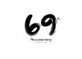 69 Years Anniversary Celebration logo black paintbrush vector, 69 number logo design, 69th Birthday Logo, happy Anniversary,