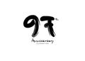 97 Years Anniversary Celebration logo black paintbrush vector, 97 number logo design, 97th Birthday Logo, happy Anniversary,