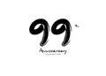 99 Years Anniversary Celebration logo black paintbrush vector, 99 number logo design, 99th Birthday Logo, happy Anniversary,