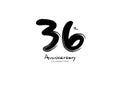 36 Years Anniversary Celebration logo black paintbrush vector, 36 number logo design, 36th Birthday Logo, happy Anniversary,