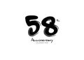 58 Years Anniversary Celebration logo black paintbrush vector, 58 number logo design, 58th Birthday Logo, happy Anniversary,