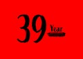 39 Years Anniversary Celebration logo on red background, 39 number logo design, 39th Birthday Logo, logotype Anniversary, Vector Royalty Free Stock Photo