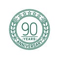 90 years anniversary celebration logo template. 90th line art vector and illustration.