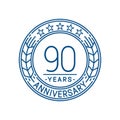 90 years anniversary celebration logo template. 90th line art vector and illustration. Royalty Free Stock Photo