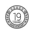19 years anniversary celebration logo template. 19th line art vector and illustration.