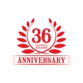 36 years anniversary celebration logo. 36th anniversary luxury design template. Vector and illustration. Royalty Free Stock Photo
