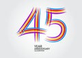 45 years anniversary celebration logotype colorful line vector, 45th birthday logo, 45 number design, Banner template, logo number Royalty Free Stock Photo