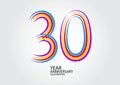 30 years anniversary celebration logotype colorful line vector, 30th birthday logo, 30 number design, Banner template, logo number Royalty Free Stock Photo