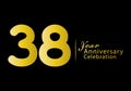 38 years anniversary celebration logotype gold color vector, 38th birthday logo, 38 number, anniversary year banner, anniversary