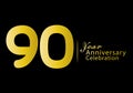 90 years anniversary celebration logotype gold color vector, 90th birthday logo, 90 number, anniversary year banner, anniversary