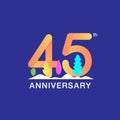 45 years anniversary celebration logotype. Multicolor number with modern leaf and snow background. Design for booklet, leaflet, Royalty Free Stock Photo