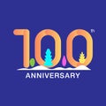 100 years anniversary celebration logotype. Multicolor number with modern leaf and snow background. Design for booklet, leaflet,