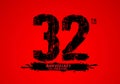 32 years anniversary celebration logotype on red background, 32th birthday logo, 32 number, anniversary year banner, anniversary