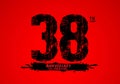 38 years anniversary celebration logotype on red background, 38th birthday logo, 38 number, anniversary year banner, anniversary