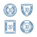 30 years anniversary celebration logotype. 30th anniversary logo collection. Set of anniversary design template. Royalty Free Stock Photo