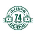 74 years anniversary celebration logotype. 74th years logo. Vector and illustration.