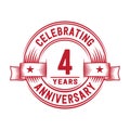 4 years anniversary celebration logotype. 4th years logo. Vector and illustration. Royalty Free Stock Photo